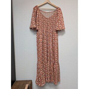 kate quinn Rust and Cream Fall Ditsy Floral Smocked Maxi Dress